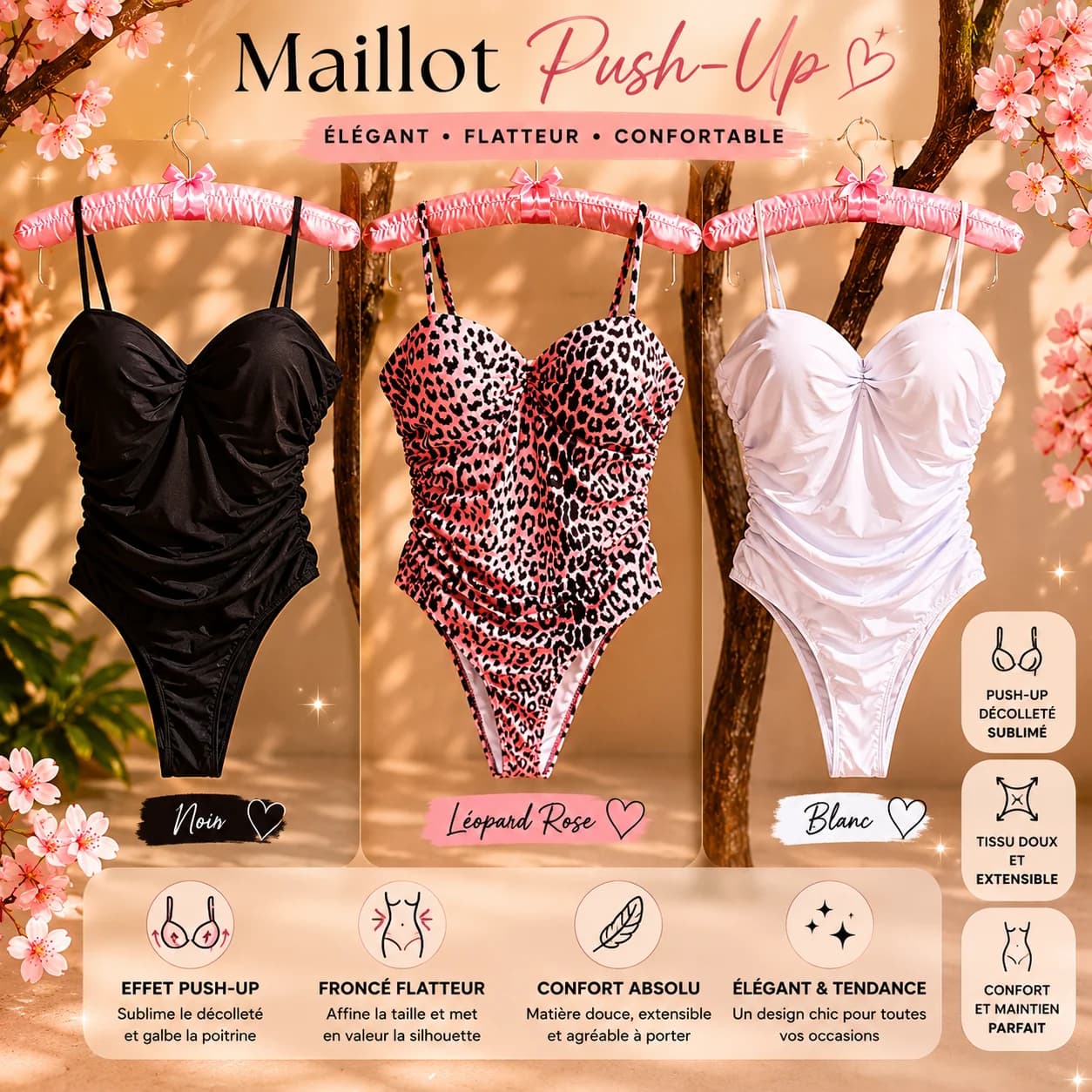 Maillot une pièce push-up froncé