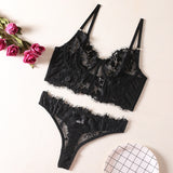 🖤 Ensemble Bustier Élégance Noire – Dentelle Florale & Transparence