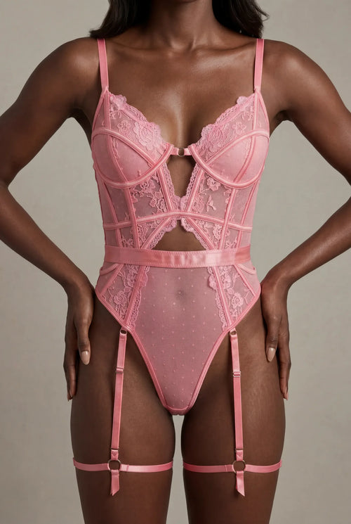 Bodies Bustier Rose Dentelle & Porte-Jarretelles