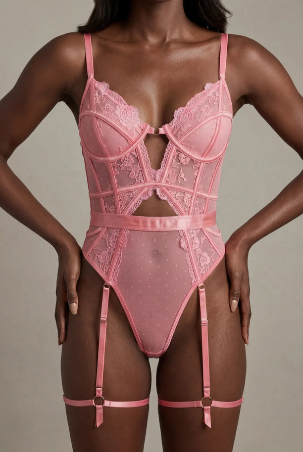 Bodies Bustier Rose Dentelle & Porte-Jarretelles
