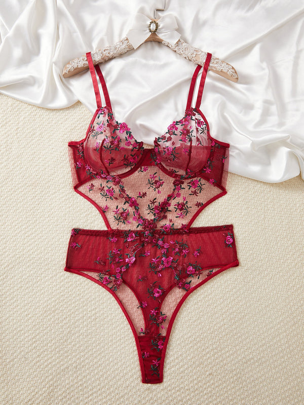 Bodies Estella – Tulle Brodé Floral Rouge