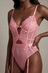 Bodies Bustier Rose Dentelle & Porte-Jarretelles