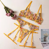 Ensembles Lingerie Brodée Florale Estella avec Porte-Jarretelles