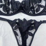 Ensembles Lingerie Brodée Fleurie Transparente – Soutien-Gorge & Tanga | 5 Coloris