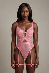Bodies Bustier Rose Dentelle & Porte-Jarretelles
