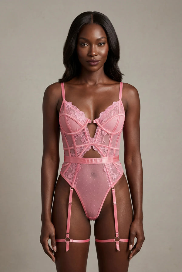 Bodies Bustier Rose Dentelle & Porte-Jarretelles