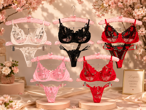 Ensemble Lingerie Brodée Fleurie Transparente – Soutien-Gorge & Tanga | 5 Coloris