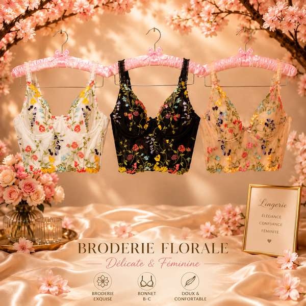 Bustier Lingerie Push-Up Broderie Florale – Blanc, Noir & Nude